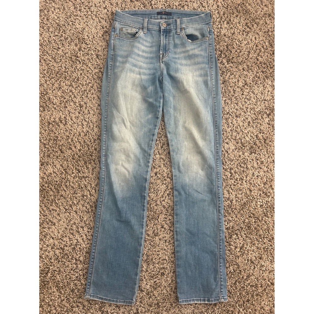 7 For All Mankind Kimmie Straight Leg Jeans Light Wash Blue Denim Size 28